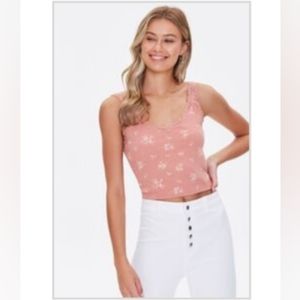 Floral Print lace trim cami